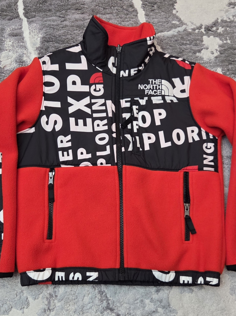 The North Face Kids Red and Black Graphic Fleece Jacket